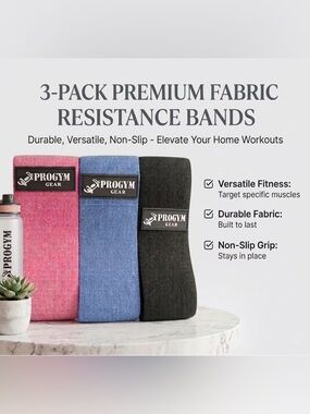 3-Pack Fabric Resistance Bands - Pink, Blue, Black